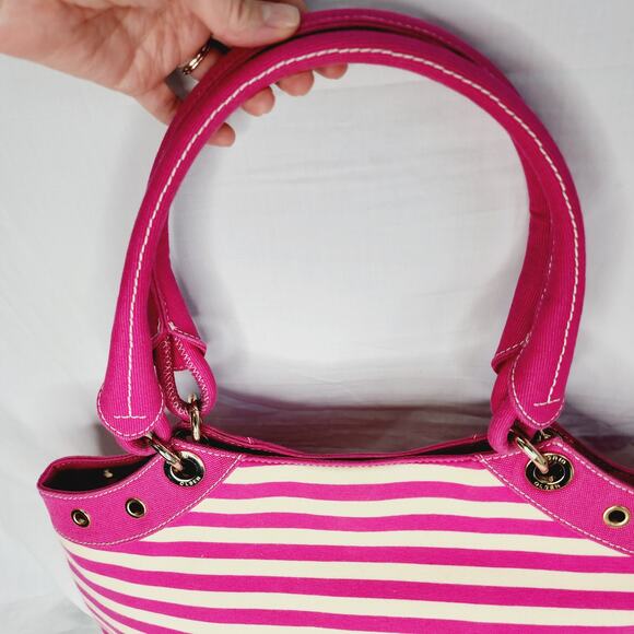 Sigrid Olsen Extra Large Pink & Cream Striped Fabric Tote Bag Shoulder Purse - Picture 8 of 14